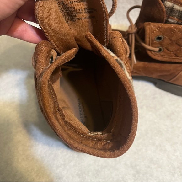 Brown fashion plaid winter booties lace up ankle boots - Picture 9 of 13